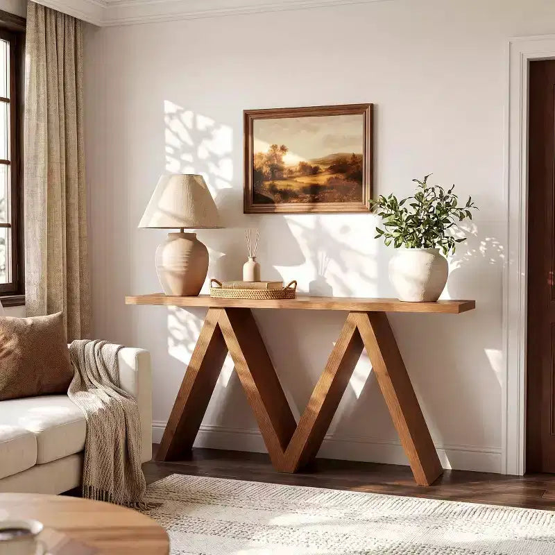 Console en bois massif Lantine de 63 pouces avec base en M, table de canapé de style ferme à placer derrière le canapé pour l'entrée, le couloir, le salon