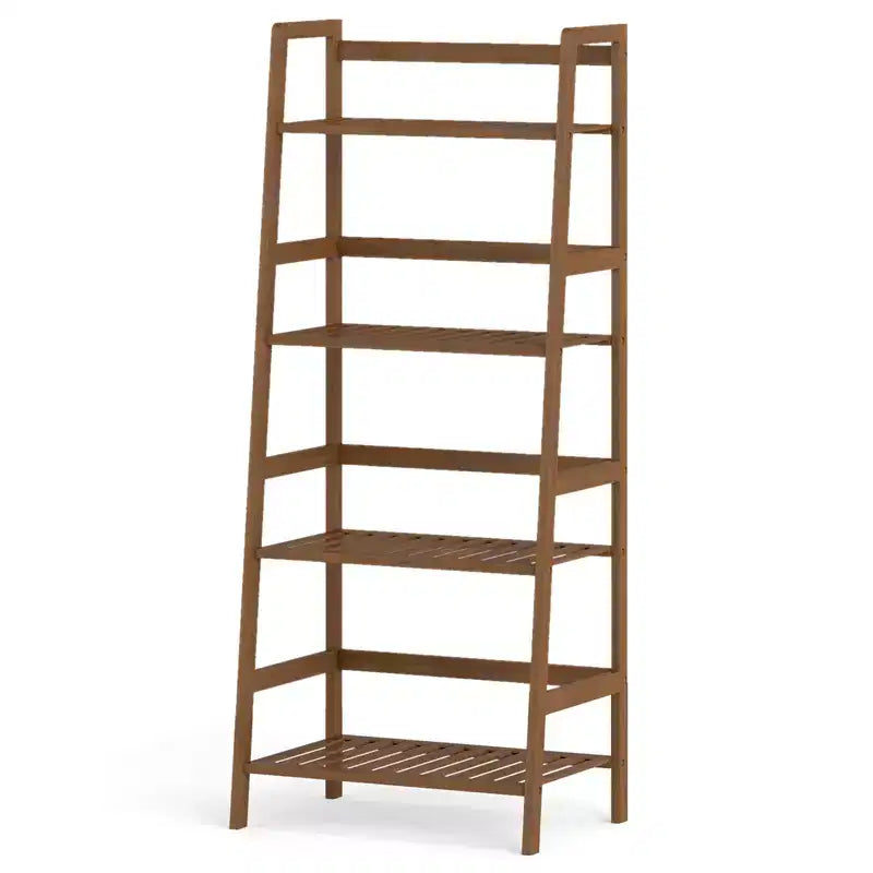 Gymax 4-Tier Ladder Shelf Bamboo Plant Stand Rack Bookcase Brown