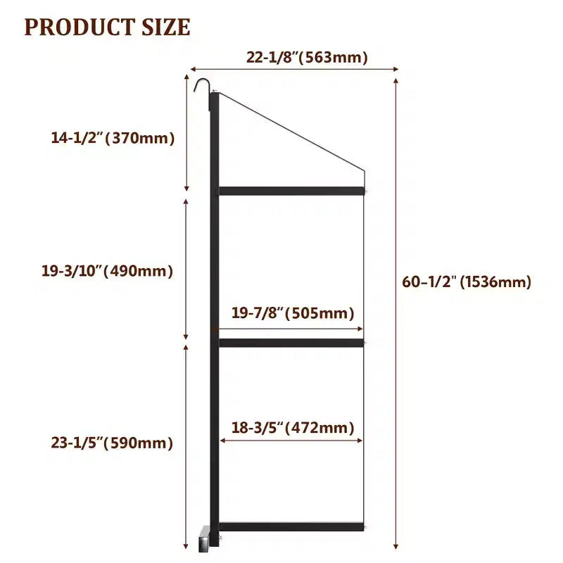 Support d'étagère réglable à 3 niveaux pour conteneur maritime avec anneau en D, capacité de 500 kg, acier noir, 56 cm P x 152 cm H, pour garage/atelier/marchandise, 1 pièce