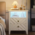Table de chevet de ferme blanche avec 2 tiroirs de rangement, étagère ouverte éclairée et pieds en bois robustes pour chambre à coucher, salon, bureau
