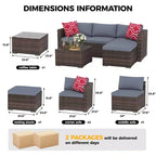 Ensemble de mobilier de patio 5 pièces, ensemble de patio toutes saisons - Sectionnel en rotin PE avec table en verre trempé, mobilier d'extérieur modulaire pour terrasses de piscine, marron