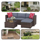 Ensemble de mobilier de patio 5 pièces, ensemble de patio toutes saisons - Sectionnel en rotin PE avec table en verre trempé, mobilier d'extérieur modulaire pour terrasses de piscine, marron