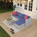 Ensemble de mobilier de patio 5 pièces, ensemble de patio toutes saisons - Sectionnel en rotin PE avec table en verre trempé, mobilier d'extérieur modulaire pour terrasses de piscine, marron