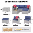 Ensemble de mobilier de patio 5 pièces, ensemble de patio toutes saisons - Sectionnel en rotin PE avec table en verre trempé, mobilier d'extérieur modulaire pour terrasses de piscine, marron