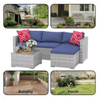 Ensemble de mobilier de patio 5 pièces, ensemble de patio toutes saisons - Sectionnel en rotin PE avec table en verre trempé, mobilier d'extérieur modulaire pour terrasses de piscine, marron