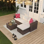 Ensemble de mobilier de patio 5 pièces, ensemble de patio toutes saisons - Sectionnel en rotin PE avec table en verre trempé, mobilier d'extérieur modulaire pour terrasses de piscine, marron