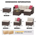 Ensemble de mobilier de patio 5 pièces, ensemble de patio toutes saisons - Sectionnel en rotin PE avec table en verre trempé, mobilier d'extérieur modulaire pour terrasses de piscine, marron