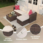 Ensemble de mobilier de patio 5 pièces, ensemble de patio toutes saisons - Sectionnel en rotin PE avec table en verre trempé, mobilier d'extérieur modulaire pour terrasses de piscine, marron