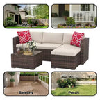Ensemble de mobilier de patio 5 pièces, ensemble de patio toutes saisons - Sectionnel en rotin PE avec table en verre trempé, mobilier d'extérieur modulaire pour terrasses de piscine, marron