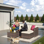 Ensemble de mobilier de patio 5 pièces, ensemble de patio toutes saisons - Sectionnel en rotin PE avec table en verre trempé, mobilier d'extérieur modulaire pour terrasses de piscine, marron