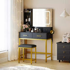Coiffeuse moderne GustoWave avec miroir, 4 tiroirs, 2 étagères, table de maquillage pour chambre à coucher, dressing, noire