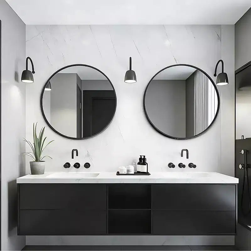 USHOWER Lot de 2 miroirs ronds noirs pour salle de bain avec cadre en métal, miroirs circulaires pour décoration murale, miroir de courtoisie de salle de bain, miroir d'entrée