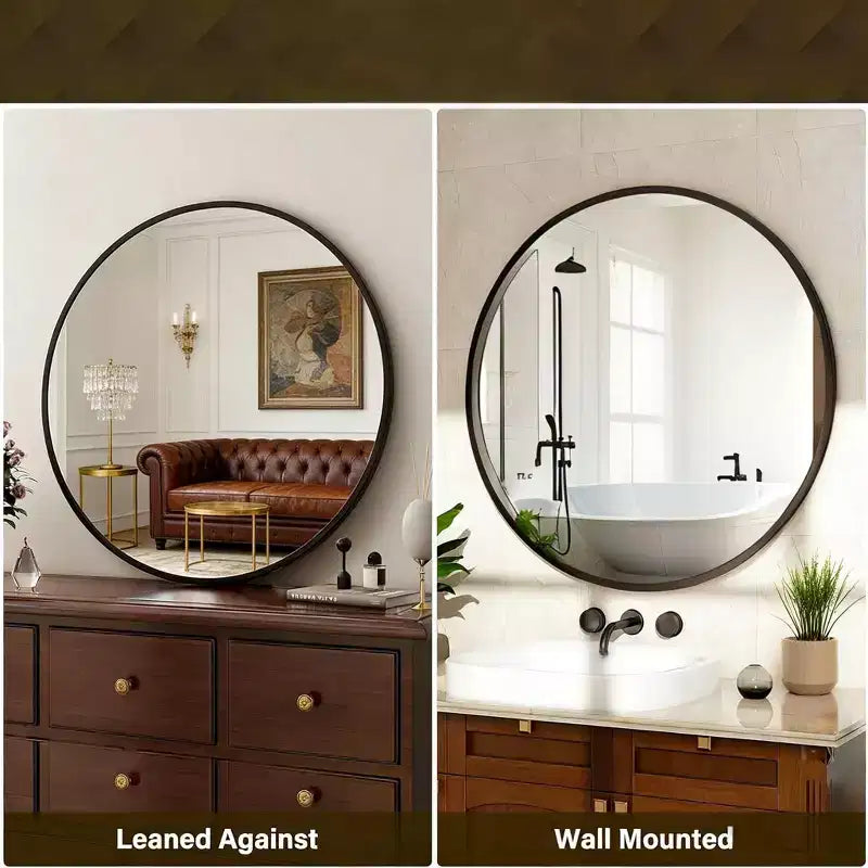 USHOWER Lot de 2 miroirs ronds noirs pour salle de bain avec cadre en métal, miroirs circulaires pour décoration murale, miroir de courtoisie de salle de bain, miroir d'entrée