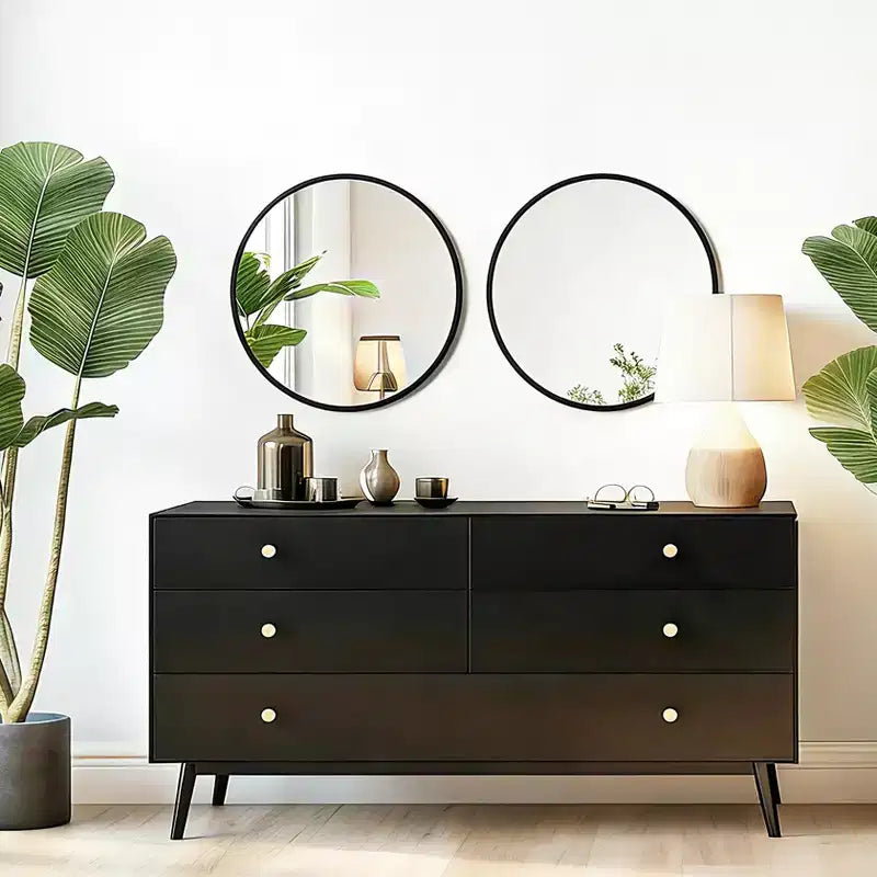 USHOWER Lot de 2 miroirs ronds noirs pour salle de bain avec cadre en métal, miroirs circulaires pour décoration murale, miroir de courtoisie de salle de bain, miroir d'entrée