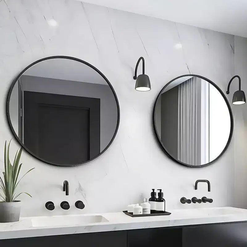 USHOWER Lot de 2 miroirs ronds noirs pour salle de bain avec cadre en métal, miroirs circulaires pour décoration murale, miroir de courtoisie de salle de bain, miroir d'entrée