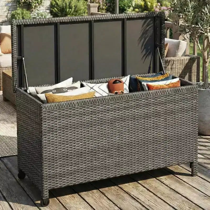 Coffre de Rangement Extérieur de 80 Gallons - Étanche en Rotin PE Tressé Résistant aux Intempéries - Rangement Spacieux pour Patio
