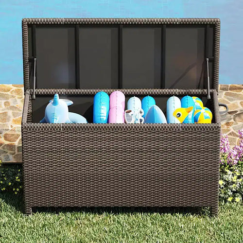 Coffre de Rangement Extérieur de 80 Gallons - Étanche en Rotin PE Tressé Résistant aux Intempéries - Rangement Spacieux pour Patio