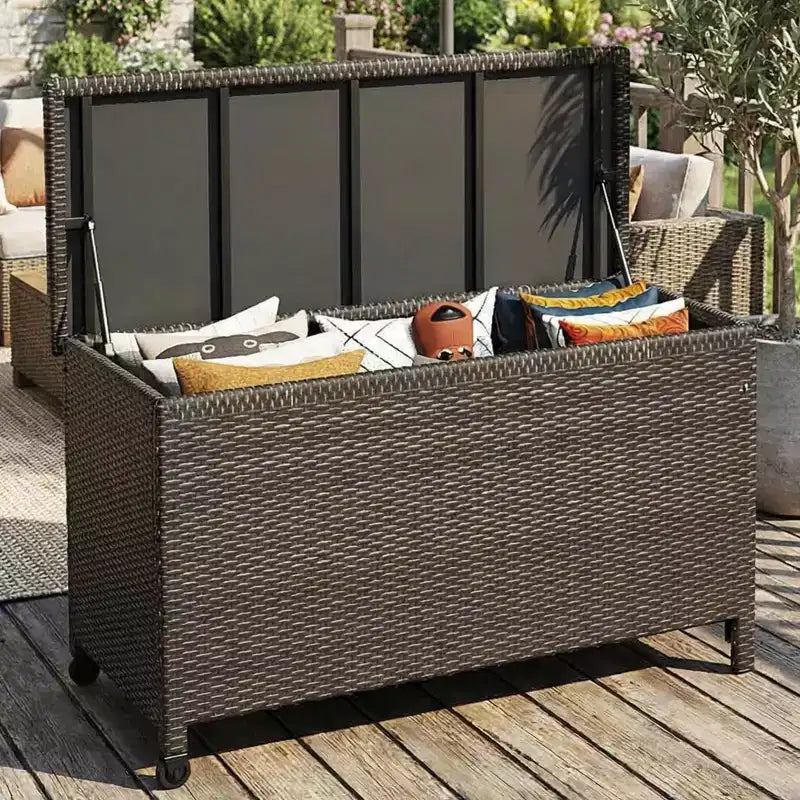 Coffre de Rangement Extérieur de 80 Gallons - Étanche en Rotin PE Tressé Résistant aux Intempéries - Rangement Spacieux pour Patio