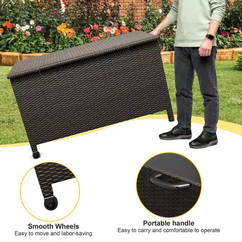 Coffre de Rangement Extérieur de 80 Gallons - Étanche en Rotin PE Tressé Résistant aux Intempéries - Rangement Spacieux pour Patio