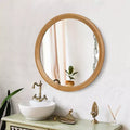 Whisen Round Distressed White Wood Decorative Wall Mirror with Beaded Trim, Shabby Chic Farmhouse Bathroom Vanity Mirror