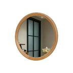 Miroir mural décoratif rond vieilli en bois blanc Whisen avec garniture perlée, miroir de salle de bain de style shabby chic ou campagnard