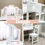 Coiffeuse 2 en 1 pour enfants avec lumières, ensemble bureau et chaise de princesse, étagères de rangement et armoire pour jeu d'imitation