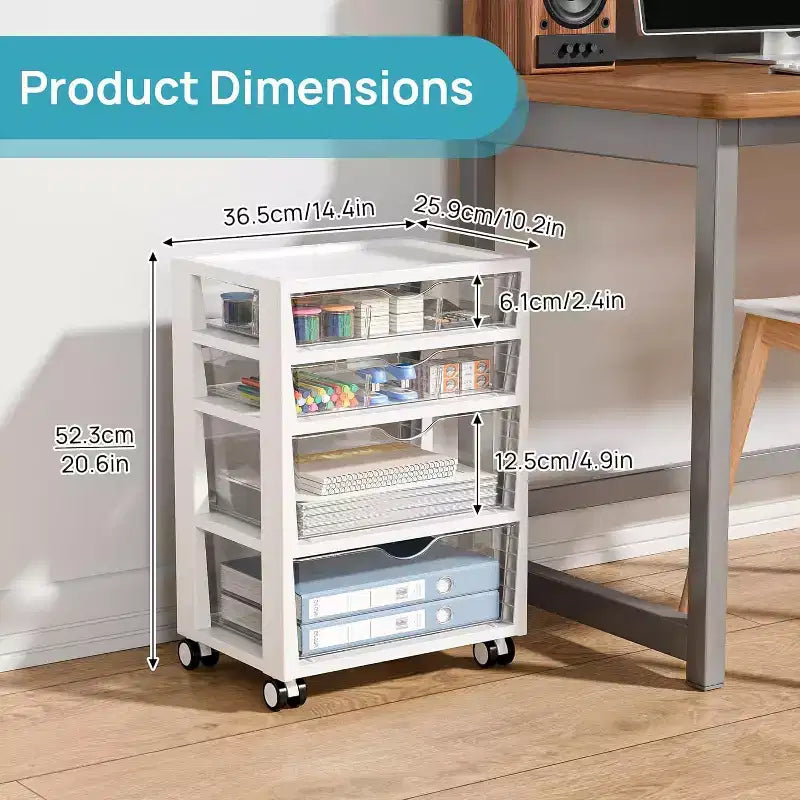 Chariot de rangement à tiroirs en plastique Vtopmart à 4 niveaux avec roues, pour fournitures d'artisanat, fournitures de bureau à domicile, jouets, rangement sous le bureau