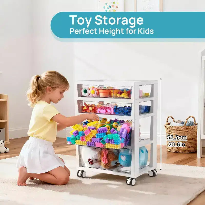 Chariot de rangement à tiroirs en plastique Vtopmart à 4 niveaux avec roues, pour fournitures d'artisanat, fournitures de bureau à domicile, jouets, rangement sous le bureau