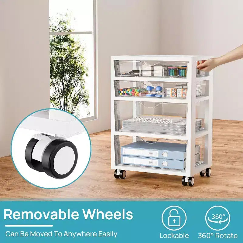 Chariot de rangement à tiroirs en plastique Vtopmart à 4 niveaux avec roues, pour fournitures d'artisanat, fournitures de bureau à domicile, jouets, rangement sous le bureau