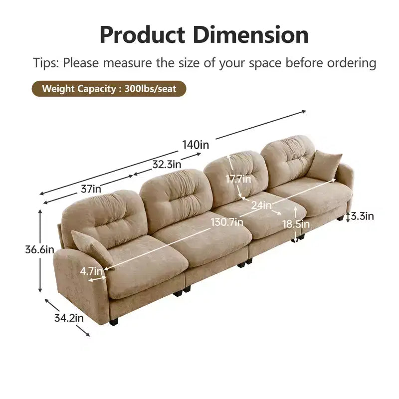 GDFStudio Freddy 140 Canapé Modulable Moderne 4 Places en Chenille avec 2 Coussins Décoratifs