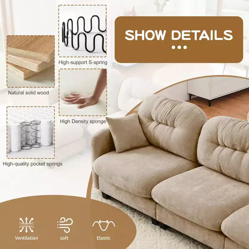 GDFStudio Freddy 140 Canapé Modulable Moderne 4 Places en Chenille avec 2 Coussins Décoratifs