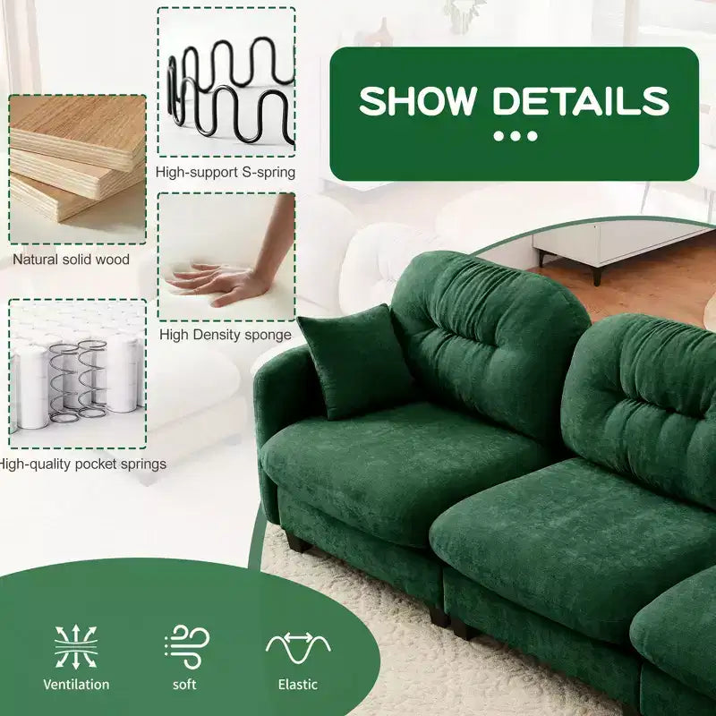GDFStudio Freddy 140 Canapé Modulable Moderne 4 Places en Chenille avec 2 Coussins Décoratifs