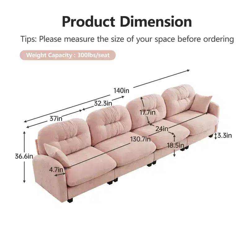GDFStudio Freddy 140 Canapé Modulable Moderne 4 Places en Chenille avec 2 Coussins Décoratifs