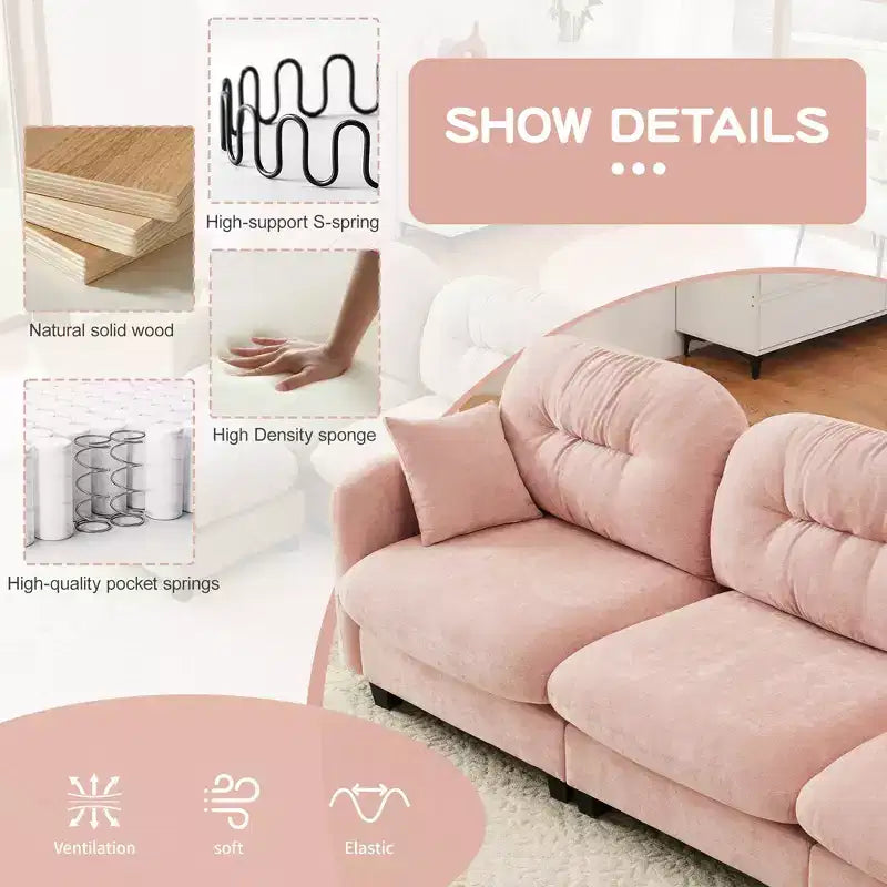 GDFStudio Freddy 140 Canapé Modulable Moderne 4 Places en Chenille avec 2 Coussins Décoratifs