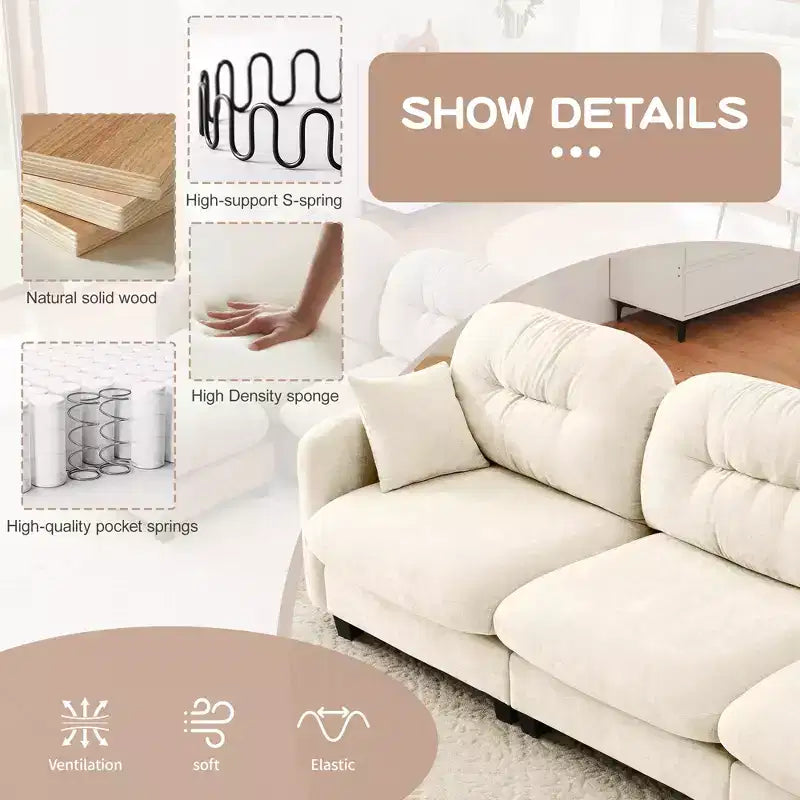 GDFStudio Freddy 140 Canapé Modulable Moderne 4 Places en Chenille avec 2 Coussins Décoratifs