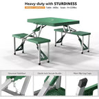 VINGLI Table de pique-nique pliante portable de 1,2 m Table de camping pliable avec 4 sièges et trou pour parasol Table de cartes de type valise - Supporte 100 kg