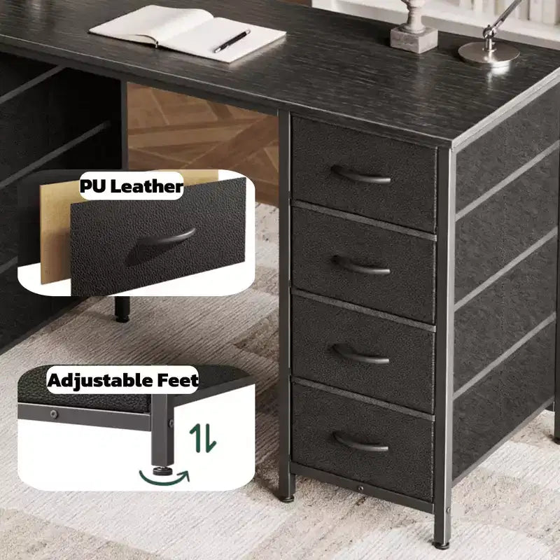 JIONJOY 47 Bureau informatique avec 8 tiroirs en tissu, grand bureau d'écriture de rangement pour bureau à domicile, jeux et études, cadre en métal robuste