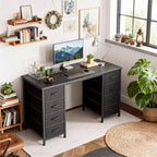 JIONJOY 47 Bureau informatique avec 8 tiroirs en tissu, grand bureau d'écriture de rangement pour bureau à domicile, jeux et études, cadre en métal robuste