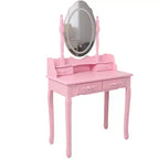 Coiffeuse moderne avec miroir et lumières, 4 tiroirs, tabouret assorti pour chambres de filles, finition rose, éclairage à intensité variable