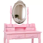 Coiffeuse moderne avec miroir et lumières, 4 tiroirs, tabouret assorti pour chambres de filles, finition rose, éclairage à intensité variable