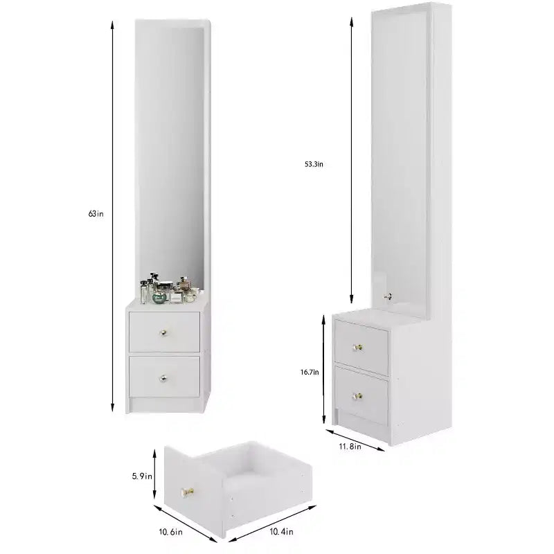 Ensemble coiffeuse minimaliste de 11,8 pouces avec miroir pleine longueur, rangement avec placard pour chambre à coucher, conception peu encombrante