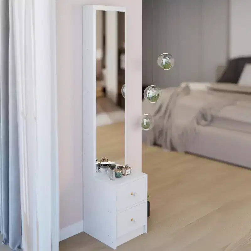 Ensemble coiffeuse minimaliste de 11,8 pouces avec miroir pleine longueur, rangement avec placard pour chambre à coucher, conception peu encombrante