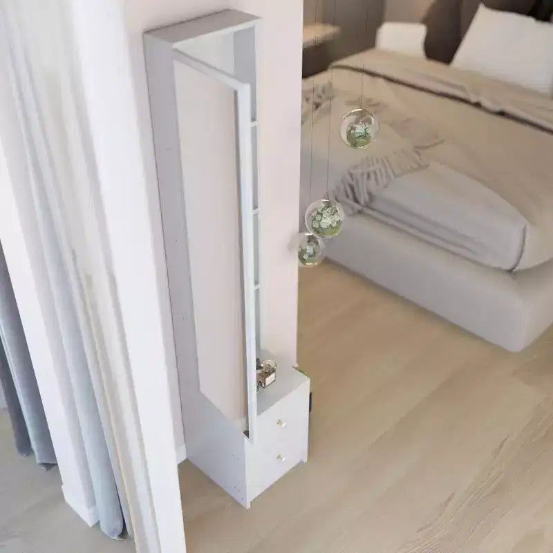 Ensemble coiffeuse minimaliste de 11,8 pouces avec miroir pleine longueur, rangement avec placard pour chambre à coucher, conception peu encombrante