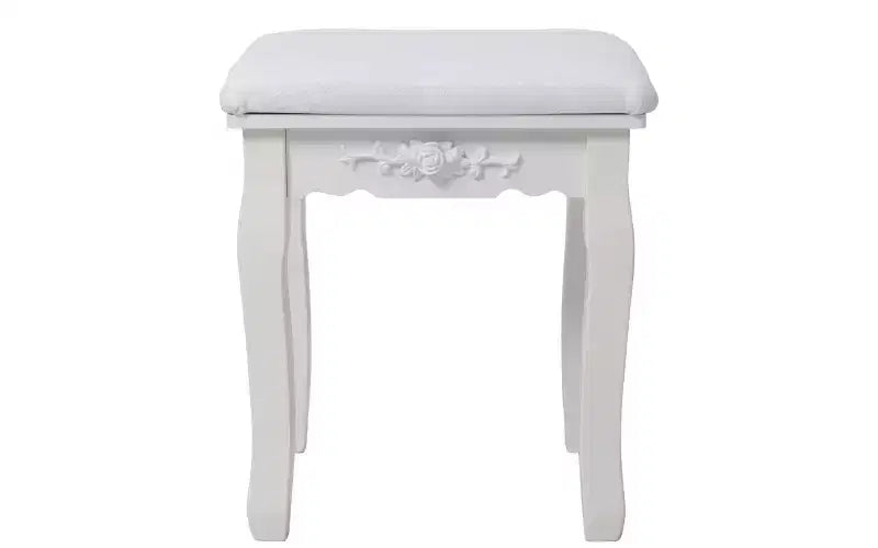 Coiffeuse Maquillage Moderne avec Miroir, 4 Tiroirs, Tabouret Assorti pour Chambres de Filles, Finition Blanche, Design Compact