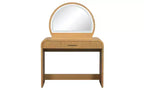 Coiffeuse d'angle élégante de 99 cm avec miroir éclairé, rangement organisé pour chambre à coucher, finition naturelle, éclairage à intensité variable