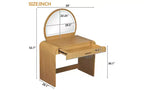 Coiffeuse d'angle élégante de 99 cm avec miroir éclairé, rangement organisé pour chambre à coucher, finition naturelle, éclairage à intensité variable