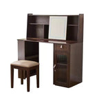 Coiffeuse moderne avec miroir LED coulissant, meuble de rangement et étagères, meuble d'appoint, tabouret assorti et étagères ouvertes pour chambre à coucher