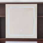 Coiffeuse moderne avec miroir LED coulissant, meuble de rangement et étagères, meuble d'appoint, tabouret assorti et étagères ouvertes pour chambre à coucher