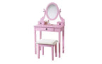 Coiffeuse contemporaine avec miroir, 3 tiroirs, tabouret assorti pour chambre à coucher, finition rose, design peu encombrant
