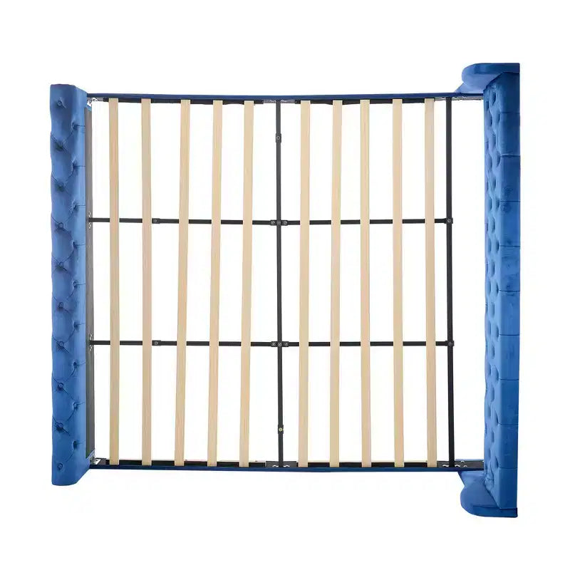 Cadre de lit plateforme Whisen 43.3 King avec tête de lit capitonnée, pied de lit à volutes, velours touffeté, quincaillerie antirouille, assemblage facile